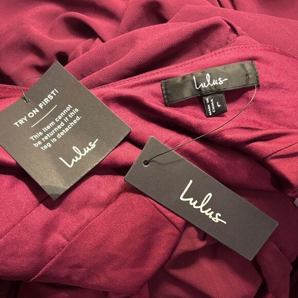 Lulus Convincing Grace Burgundy Flutter Sleeve Wrap Maxi Dress Size Large NEW - Picture 4 of 12